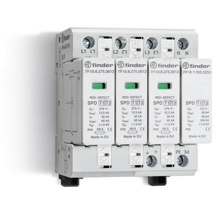 Ogranicznik przepięć B+C Typ 1+2 1,5/1,2kV 230V AC, 3xwarystor+ iskiernik (L-N/N-PE) 7P.14.8.275.1012 - Finder