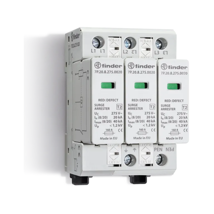 Ogranicznik przepięć PV 1500V DC Typ 2 C 3P 15kA 3,2kV 7P.23.9.500.0015 - Finder