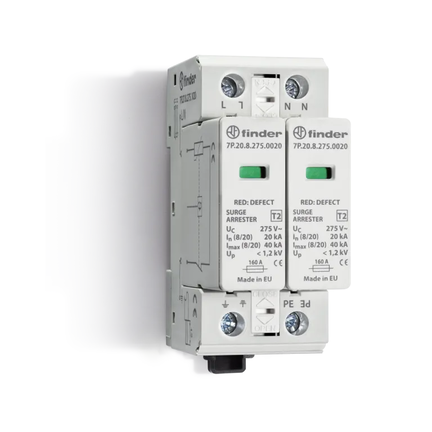Ogranicznik przepięć C typ 2 In 20kA Up1,2kV 230V AC, 2xwarystor (L,N-PE) 7P.27.8.275.0020 - Finder