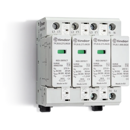 Ogranicznik przepięć C typ 2 20kA 1,2/1,5kV 230V AC, 3xwarystor+iskiernik (L-N/N-PE) 7P.24.8.275.0020 - Finder