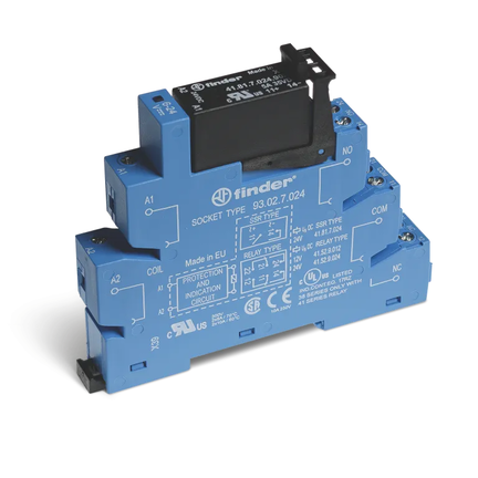 Przekaźnikowy moduł sprzęgający 14mm, SSR wyj. OC 5A 24V DC zasil. 24V DC, zaciski śrubowe, szyna DIN 38.31.7.024.9024 - Finder