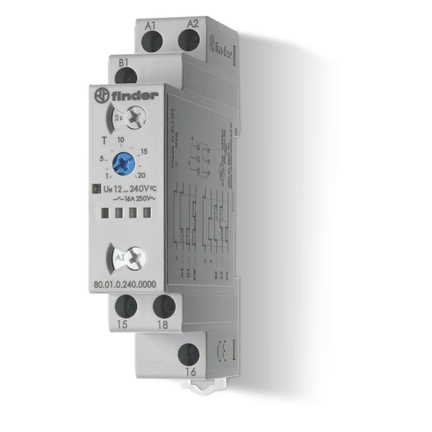 Przekaźnik czasowy wielofunkcyjny AI, DI, SW, BE, CE, DE 1P 16A 250V 0,1s - 20h 80.01.0.240.0000 - Finder