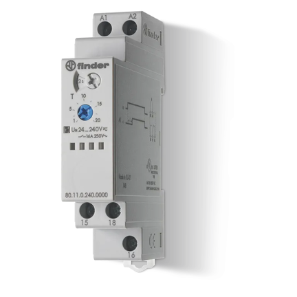 Przekaźnik czasowy 1P 16A 24-240V AC/DC 0,1s-24h jednofunkcyjny AI 250V 80.11.0.240.0000T - Finder