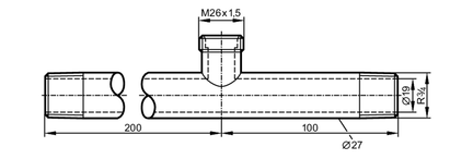 Trójnik T R3/4-M26X1.5-R3/4 (E40137) - IFM