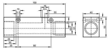 Adapter procesowy do detekcji małych przepływów ADAPTBLOCK D27 G1 (E40164) - IFM