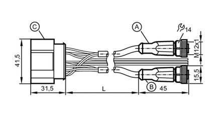 Przewód połączeniowy typu Y Cable/Plug&Play/M12/0.6m (EC3148) - IFM