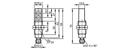 Czujnik dyfuzyjny z tłumieniem tła OGH-HPKG/US/90°/100MM (OG5123) - IFM
