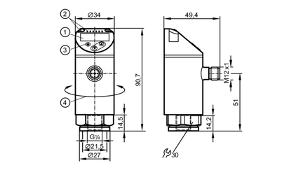 Czujnik ciśnienia z wyświetlaczem PE-025-RER14-MFRKG/US/ /E (PE2093) - IFM