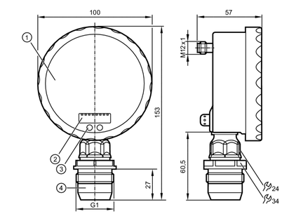 Czujnik ciśnienia z płaską celką pomiarową i wyświetlaczem analogowym PG-1-1BREA01-MFRKG/US/ /P (PG2899) - IFM