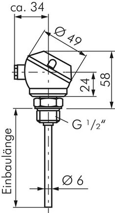 Termometr rezystancyjny Pt100 (4-Leiter), G1/2"-6x200mm, bez rurki z krótka szyjka