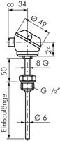 Termometr rezystancyjny Pt100 (4-Leiter), G1/2"-6x50mm, z rurka z krótka szyjka