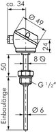 Termometr rezystancyjny Pt100 (4-Leiter), G1/2"-6x200mm, z rurka z krótka szyjka