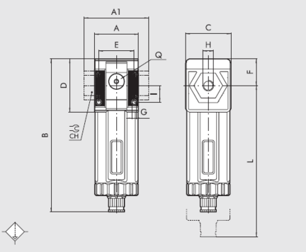 Filtr sprężonego powietrza SY1 G 1/4, filtracja 5 um, automat. spust kondensatu - Metal Work