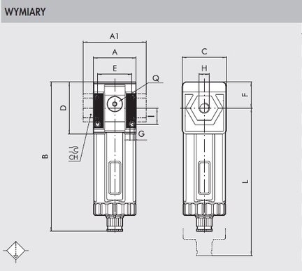 Filtr dokładny SY1 G 1/8, ręczny spust kondensatu - Metal Work