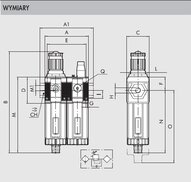 Stacja przygotowania powietrza (FRL) 2-elementowa SY2 G 3/4, filtracja 5 um, 0 - 4 bar, automat. spust kondensatu - Metal Work