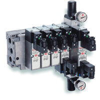 Mini elektrozawór ISO, rozmiar 26 mm, 2×3/2, NC/NC, ster. elektromagn./powrót sprężyną i sterowanie pneumatyczne, powrót sprężyną (V45AA11D-A1000) - Norgren