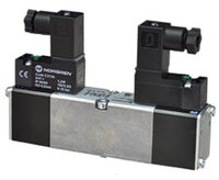Mini elektrozawór ISO, rozmiar 26 mm, 2×3/2, NC/NC, ster. elektromagn./powrót sprężyną i sterowanie pneumatyczne, powrót sprężyną (V45AA11D-C318A) - Norgren