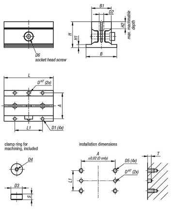 Mechanizm Zaciskowy kwadratowy aluminium anodowany (03163-32080) - Norelem