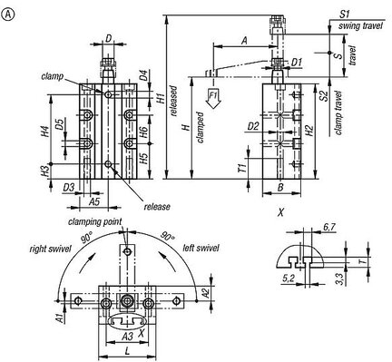 Docisk Odchylny pneumatyczny aluminium czarny anodowany (05610-1161) - Norelem