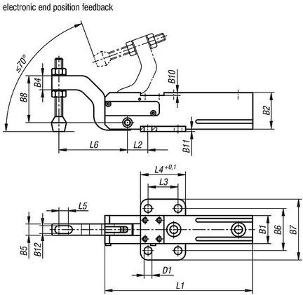 Dociskacz Kompaktowy z czujnikiem polozenia krancowego aluminium (05665-151) - Norelem