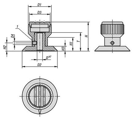 Pokrętło Radełkowane znakowanie termoplast ciemnoszary RAL 7021 (06105-3085) - Norelem