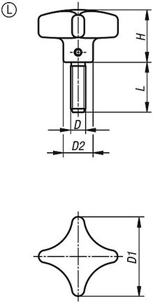 Pokrętło Krzyżowe aluminium z bębnowaniem (06156-605010X30) - Norelem