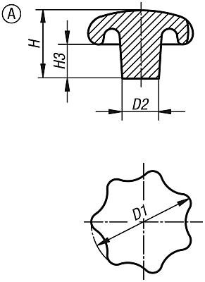 Pokrętło Gwiaździste aluminium z bębnowaniem (06192-14008) - Norelem