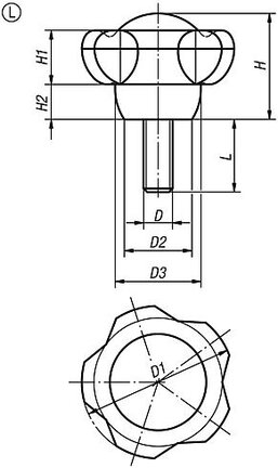 Pokrętło Gwiaździstw Pięcioramienne termoplast ciemnoszary RAL 7021 (06253-63105X40) - Norelem