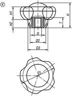 Pokrętło Gwiaździstw Pięcioramienne termoplast ciemnoszary RAL 7021 (06253-50085) - Norelem
