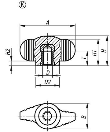 Pokrętło Motylkowe miniwing termoplast ciemnoszary RAL 7021 (06652-00A2) - Norelem