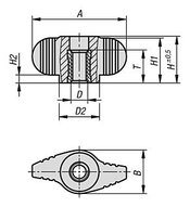 Pokrętło Motylkowe miniwing termoplast ciemnoszary RAL 7021 (06652-100A2) - Norelem