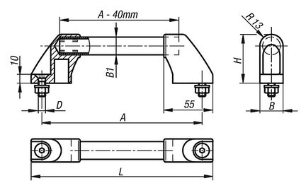 Uchwyt Ruruwy aluminium naturalny szlifowana i anodyzowana (06926-400) - Norelem