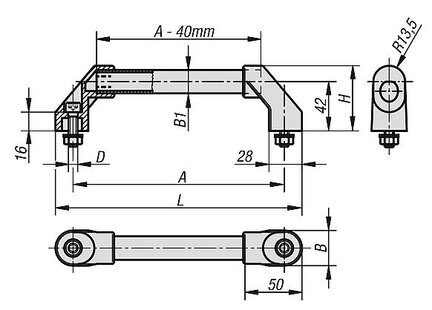 Uchwyt Ruruwy aluminium naturalny szlifowana i anodyzowana (06937-2501) - Norelem