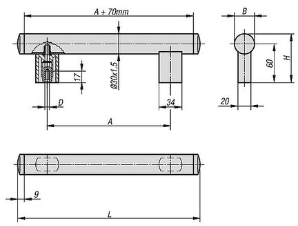 Uchwyt Ruruwy aluminium anodyzowane w kolorze czarnym (06940-200061) - Norelem