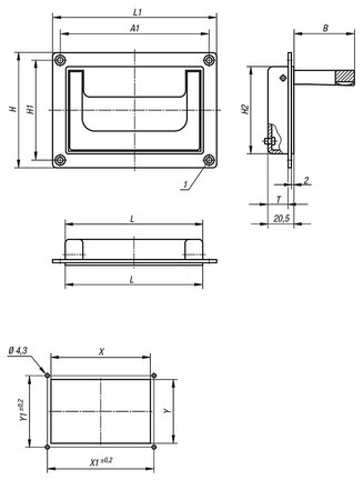 Uchwyt Kasetowy kkładany aluminium czarny powlekany proszkowo (06962-05018421) - Norelem