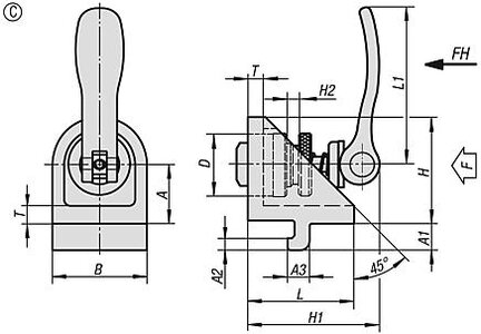 Kątownik Zaciskowy z mimosrodowym modulem mocujacym cynk (10265-0820) - Norelem