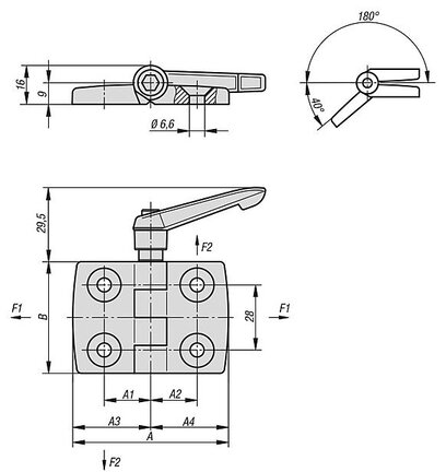 Zawias z zaciskiem termoplast czarny (27853-352020) - Norelem
