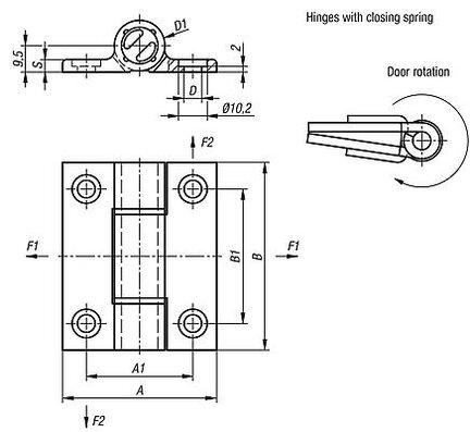 Zawias Sprezynujacy sprezyna zamykajaca aluminium czarny anodowany (27906-556711) - Norelem