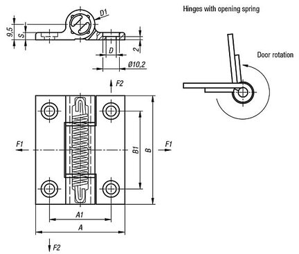 Zawias Sprezynujacy sprezyna otwierająca aluminium czarny anodowany (27908-556701) - Norelem