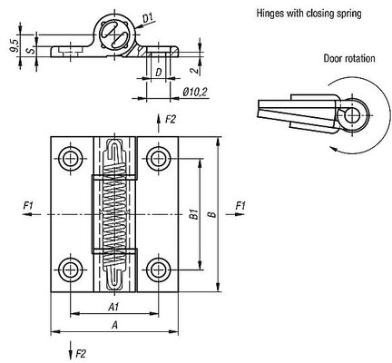 Zawias Sprezynujacy sprezyna zamykajaca aluminium czarny anodowany (27908-556711) - Norelem