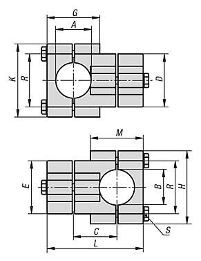 Złączka Zaciskowa krzyzowy aluminium z bębnowaniem (29000-52D2D2) - Norelem
