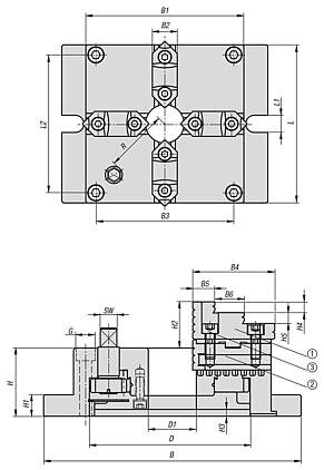 Stacjonarny uchwyt 4-szczękowy 1405 stal (41194-10-380) - Norelem