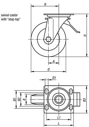 Zestaw kołowy z systemem regulacji stop-top poliuretan (95032-200502) - Norelem