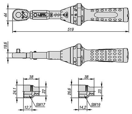 Klucz Dynamometryczny zestaw stal chromowany (96662-01-01) - Norelem