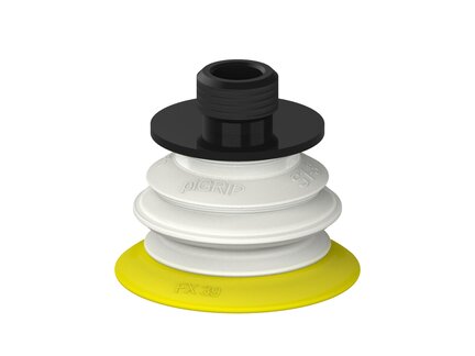 Przysawka piGRIP, warga elastyczna, Ø39 mm, TPE 30°, 1 mieszek, podstawa typ 1, gwint niski G1/4" zew., filtr siatkowy, FDA (G.FX39T30.B1.S1.GL14M.01.FDA) (9972172) - Piab