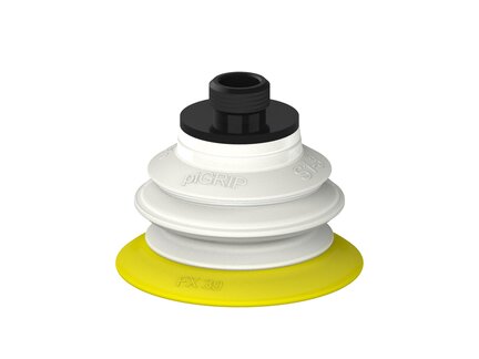 Przysawka piGRIP, warga elastyczna, Ø39 mm, TPE 30°, 1 mieszek, podstawa typ 1, gwint niski G 1/8" zew., filtr siatkowy, FDA (G.FX39T30.B1.S1.GL18M.01.FDA) (9941546) - Piab