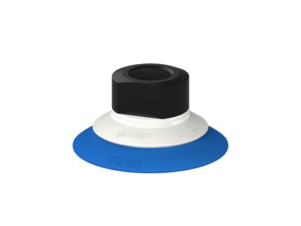 Przysawka piGRIP, warga elastyczna, Ø55 mm, TPE 50°, bez mieszków, podstawa typ 1, G3/8" wew., filtr siatkowy, FDA (G.FX55T50.F.S1.G38F.01.FDA) (9922123) - Piab