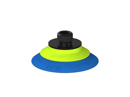 Przysawka piGRIP, warga elastyczna, Ø55 mm, TPE 50°, bez mieszków, podstawa typ 1, gwint niski G1/4" zew., piSAVE, dławik 1,0 mm (G.FX55T50.F.S1.GL14M.04) (9920137) - Piab
