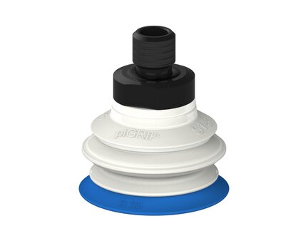 Przysawka piGRIP warga standard Ø35 mm, TPE 50°, 1 mieszek, podstawa typ 1, gwint M10 zew., piSAVE, dławik 1,0 mm, FDA (G.S35T50.B1.S1.MM10M.04.FDA) (9921752) - Piab