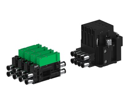 Eżektor piCOMPACT10X MICRO dod. wys, przepływ podciśnienia, podwójny, 4 kanały, złącze Ø6, 2xzłącze Ø6, NC próżnia i przedmuch, (PC.T.MC2.S.DBX.X26.4B.26.EI.CCP26) (9917535) - Piab